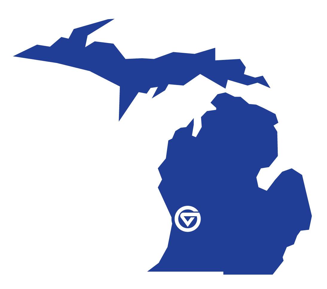 Map of Michigan with GVSU marked.